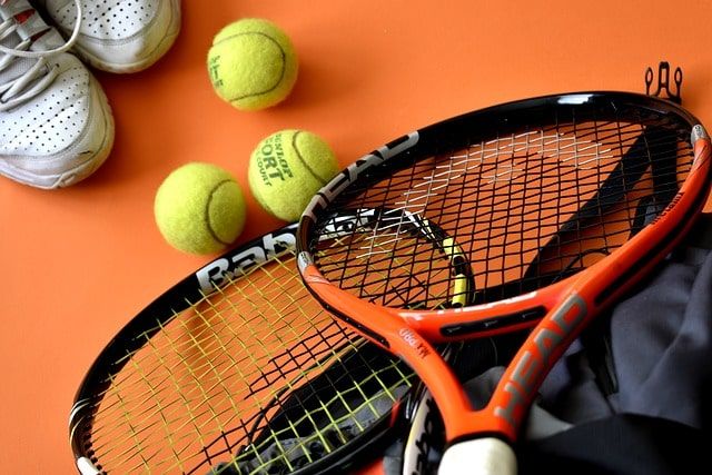 Tennis racquets, balls and shoes